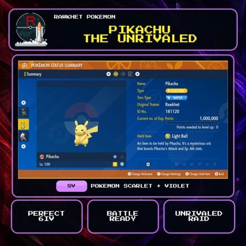 Pikachu the Unrivaled for Pokemon Scarlet and Violet.