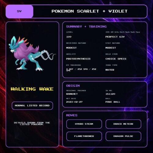 Walking Wake details for Pokemon Scarlet and Violet.