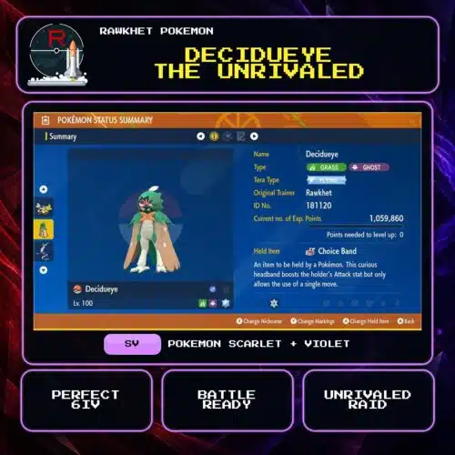 Decidueye the Unrivaled for Pokemon Scarlet and Violet.