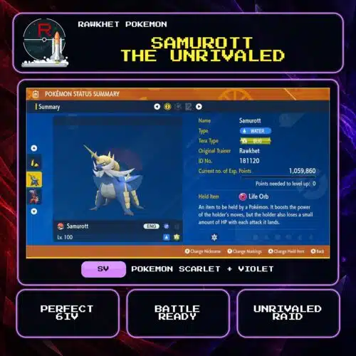 Samurott the Unrivaled for Pokemon Scarlet and Violet.