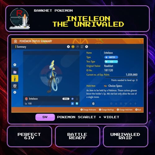 Inteleon the Unrivaled for Pokemon Scarlet and Violet.