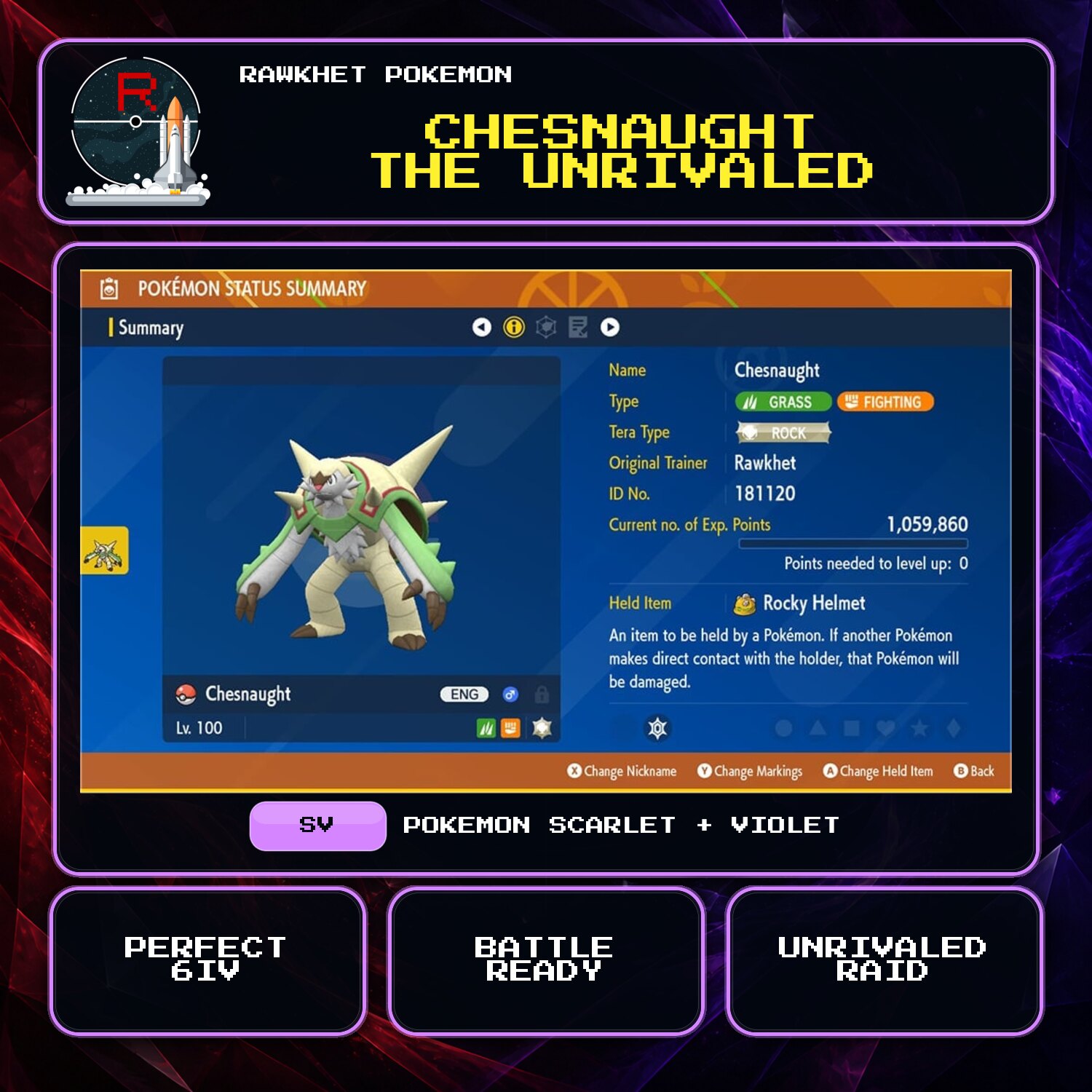 Chesnaught the Unrivaled for Pokemon Scarlet and Violet Chesnaught the Unrivaled for Pokemon Scarlet and Violet.