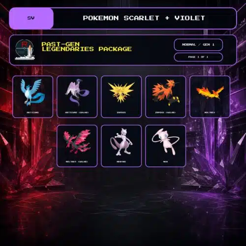 Past-Gen Legendaries Package, Normal, Gen 1 box view for Pokemon Scarlet and Violet.