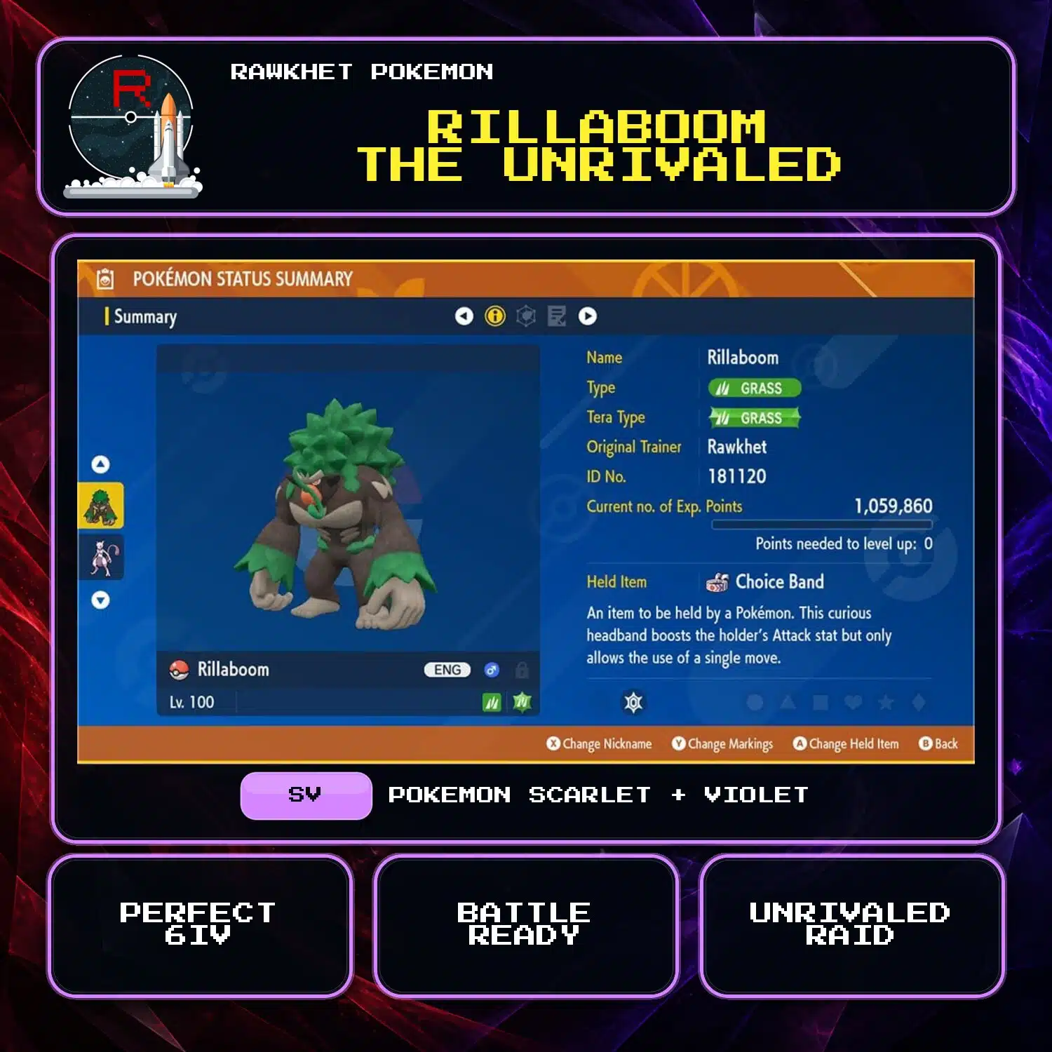 Rillaboom the Unrivaled for Pokemon Scarlet and Violet Rillaboom the Unrivaled for Pokemon Scarlet and Violet.
