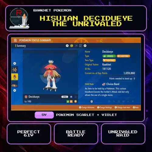 Hisuian Decidueye the Unrivaled for Pokemon Scarlet and Violet.