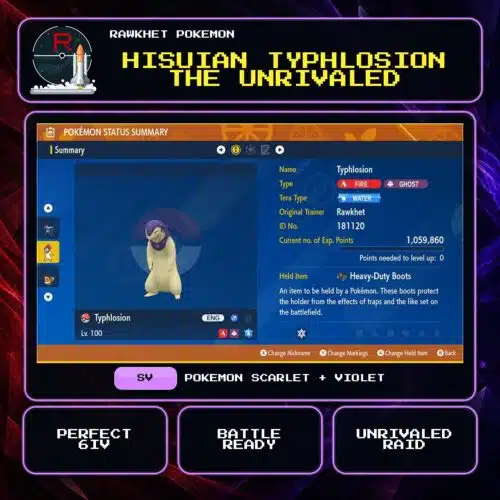 Hisuian Typhlosion the Unrivaled for Pokemon Scarlet and Violet.