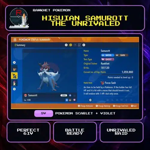 Hisuian Samurott the Unrivaled for Pokemon Scarlet and Violet.