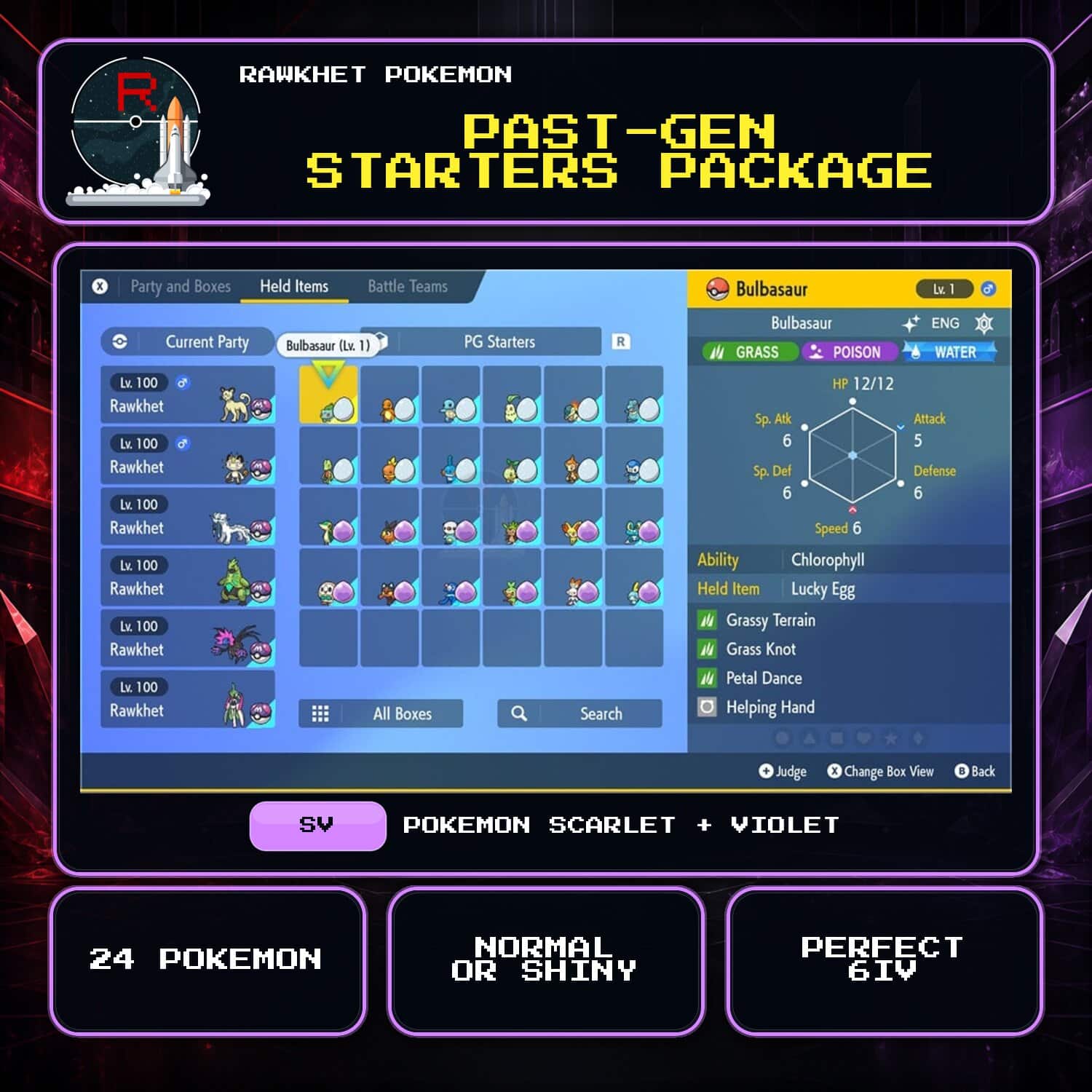 Past-Gen Starters Package for Pokemon Scarlet and Violet Past-Gen Starters Package for Pokemon Scarlet and Violet.