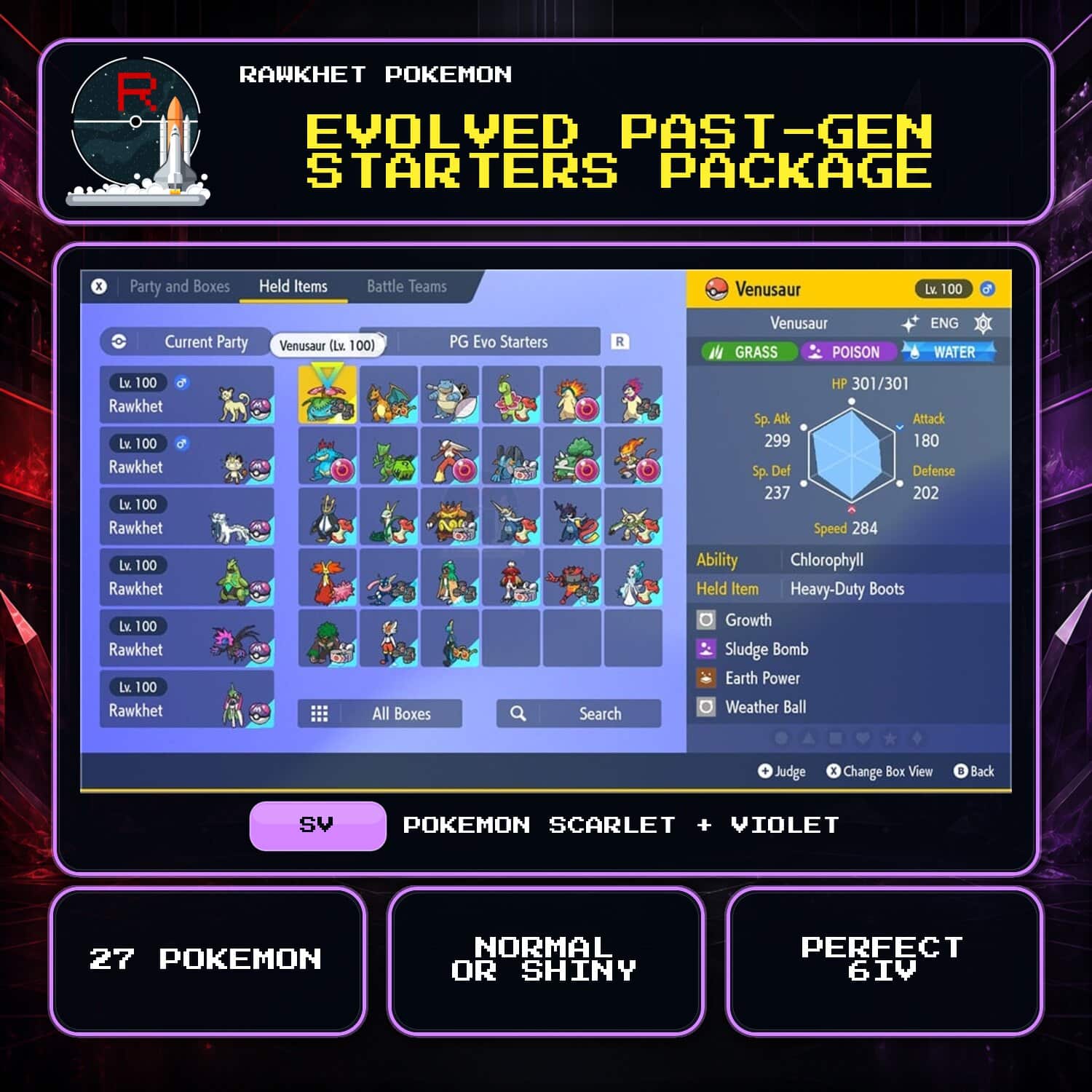 Evolved Past-Gen Starters Package for Pokemon Scarlet and Violet Evolved Past-Gen Starters Package for Pokemon Scarlet and Violet.