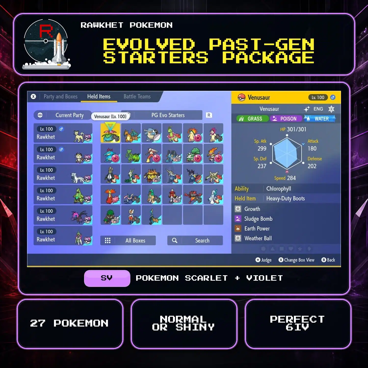 Evolved Past-Gen Starters Package for Pokemon Scarlet and Violet Evolved Past-Gen Starters Package for Pokemon Scarlet and Violet.