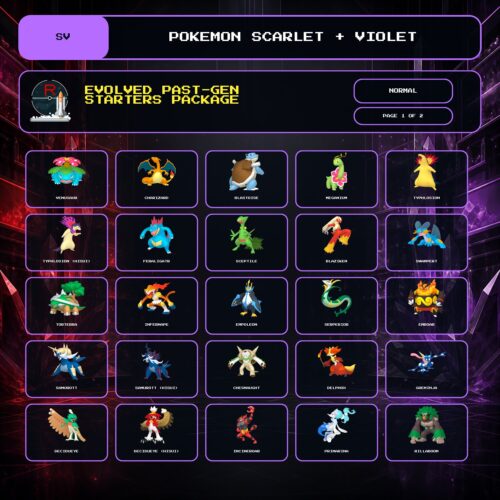 Evolved Past-Gen Starters Package, Normal box view for Pokemon Scarlet and Violet.
