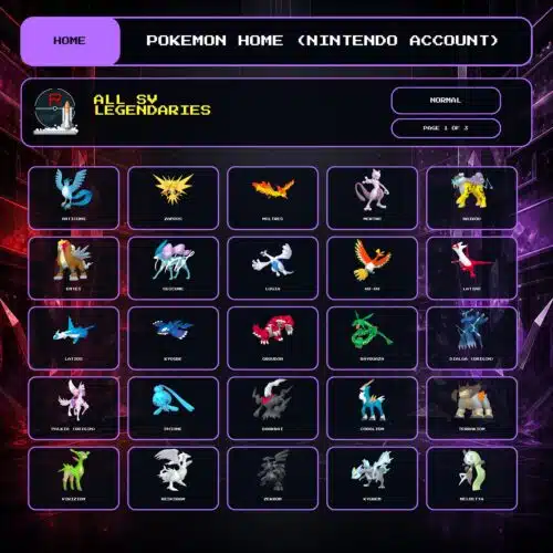 All SV Legendaries, Normal box view for Pokemon HOME using a Nintendo Account.