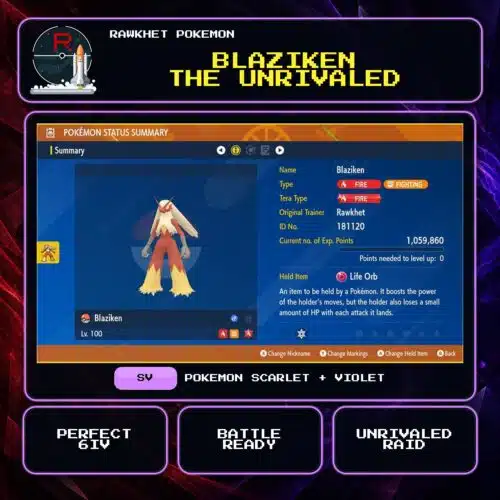 Blaziken the Unrivaled for Pokemon Scarlet and Violet.