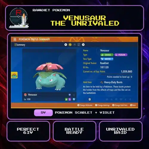 Venusaur the Unrivaled for Pokemon Scarlet and Violet.