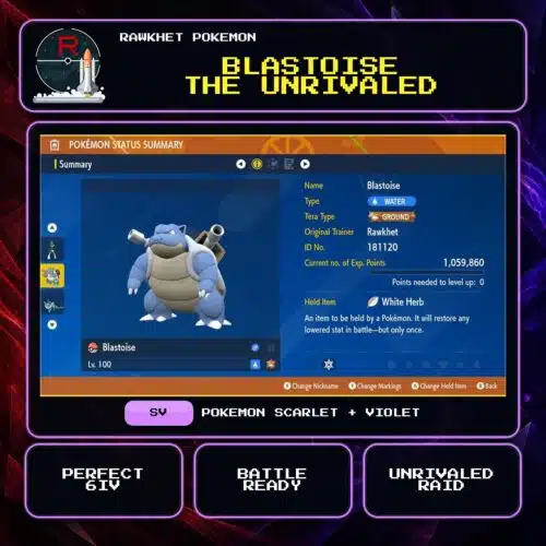 Blastoise the Unrivaled for Pokemon Scarlet and Violet.