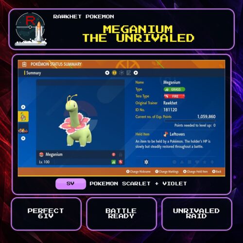 Meganium the Unrivaled for Pokemon Scarlet and Violet.
