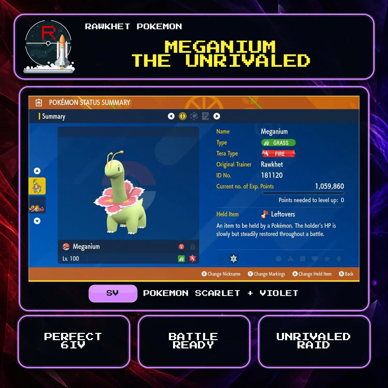Meganium the Unrivaled for Pokemon Scarlet and Violet Meganium the Unrivaled for Pokemon Scarlet and Violet.