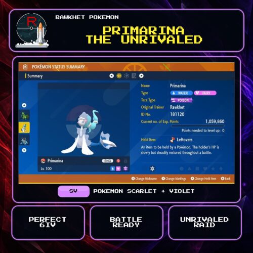 Primarina the Unrivaled for Pokemon Scarlet and Violet.
