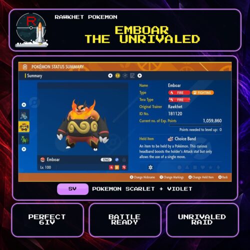 Emboar the Unrivaled for Pokemon Scarlet and Violet.