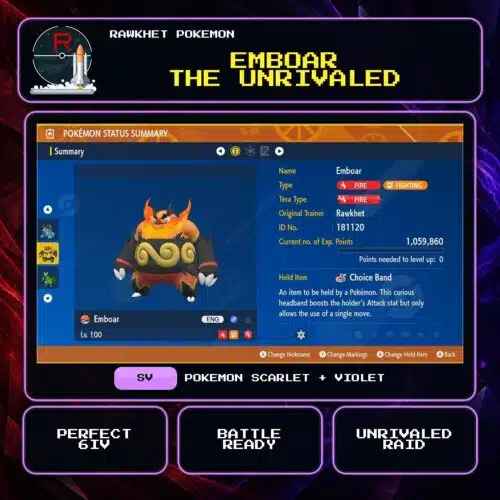 Emboar the Unrivaled for Pokemon Scarlet and Violet.