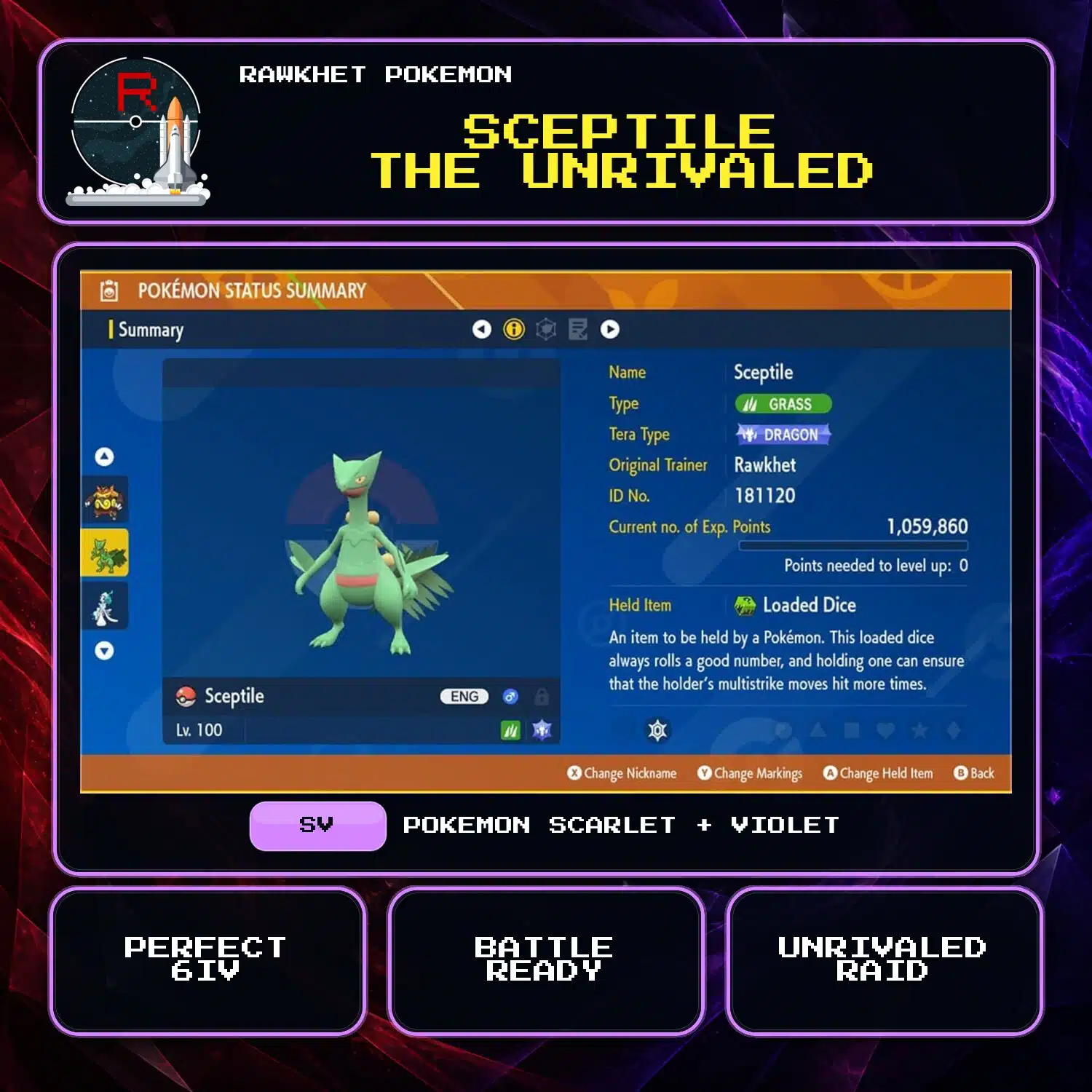 Sceptile the Unrivaled for Pokemon Scarlet and Violet Sceptile the Unrivaled for Pokemon Scarlet and Violet.