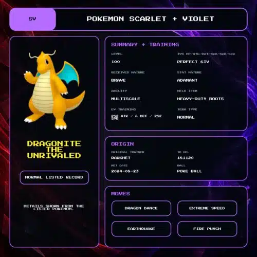 Dragonite The Unrivaled details for Pokemon Scarlet and Violet.
