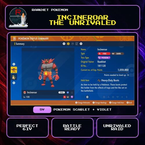 Incineroar the Unrivaled for Pokemon Scarlet and Violet.