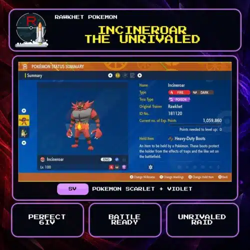 Incineroar the Unrivaled for Pokemon Scarlet and Violet.