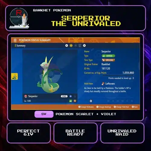 Serperior the Unrivaled for Pokemon Scarlet and Violet.