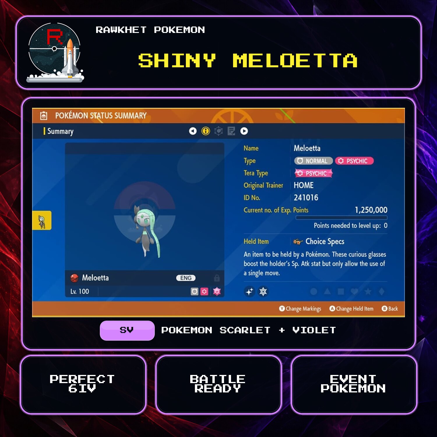 Shiny Meloetta for Pokemon Scarlet and Violet Shiny Meloetta for Pokemon Scarlet and Violet.