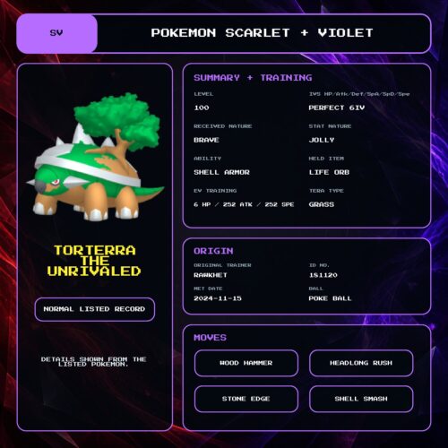 Torterra The Unrivaled details for Pokemon Scarlet and Violet.
