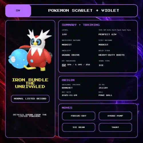 Iron Bundle The Unrivaled details for Pokemon Scarlet and Violet.