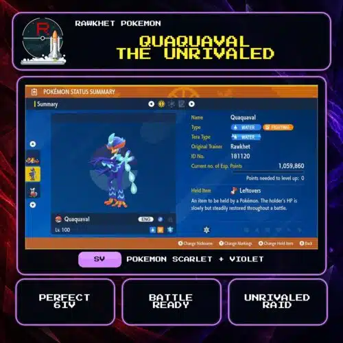 Quaquaval the Unrivaled for Pokemon Scarlet and Violet.