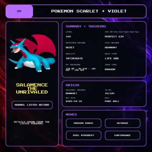 Salamence The Unrivaled details for Pokemon Scarlet and Violet.