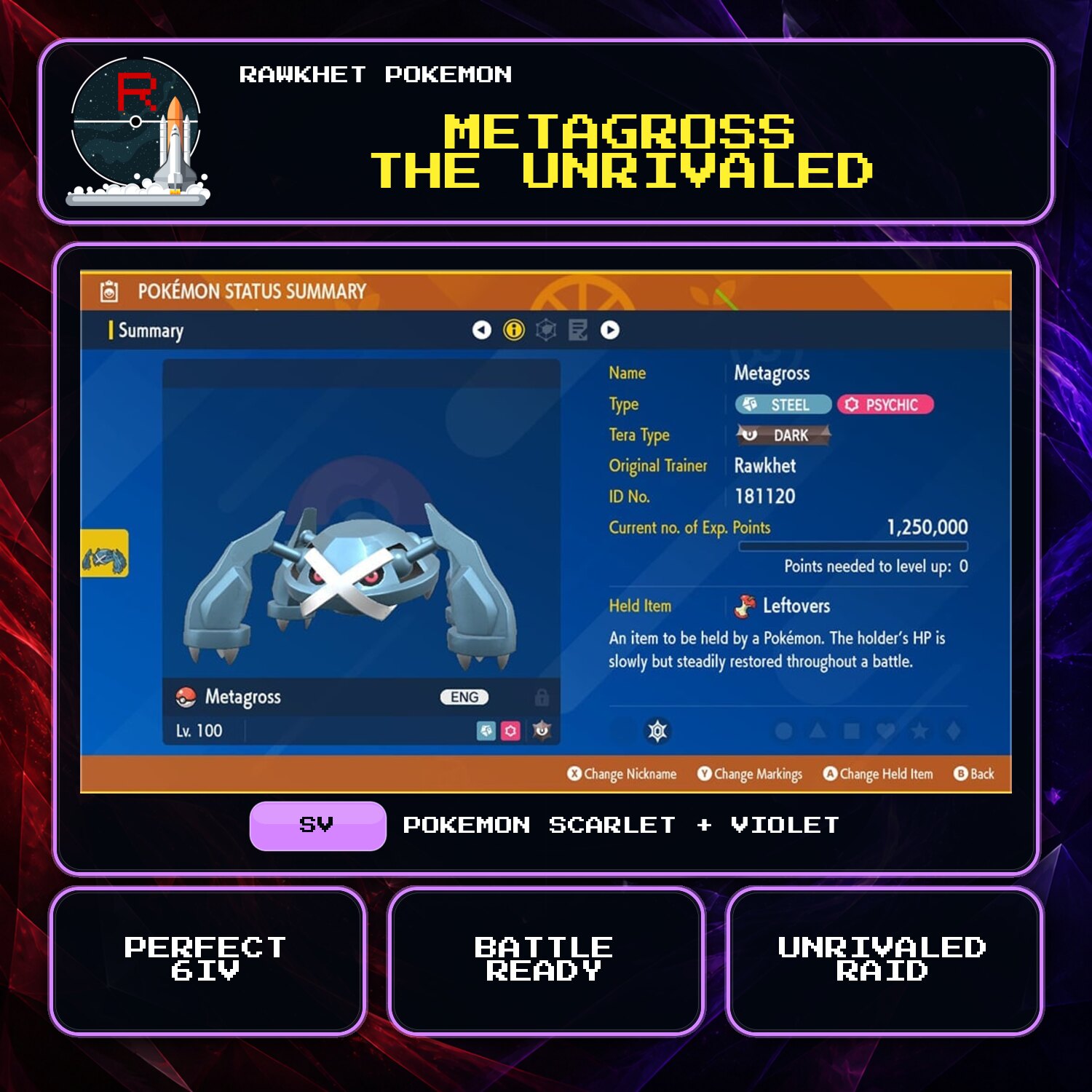 Metagross the Unrivaled for Pokemon Scarlet and Violet Metagross the Unrivaled for Pokemon Scarlet and Violet.