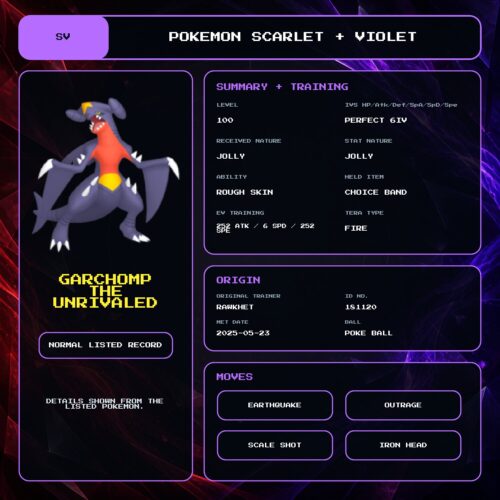 Garchomp The Unrivaled details for Pokemon Scarlet and Violet.