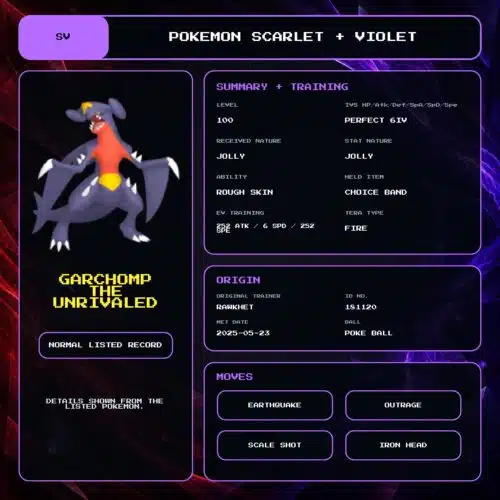 Garchomp The Unrivaled details for Pokemon Scarlet and Violet.
