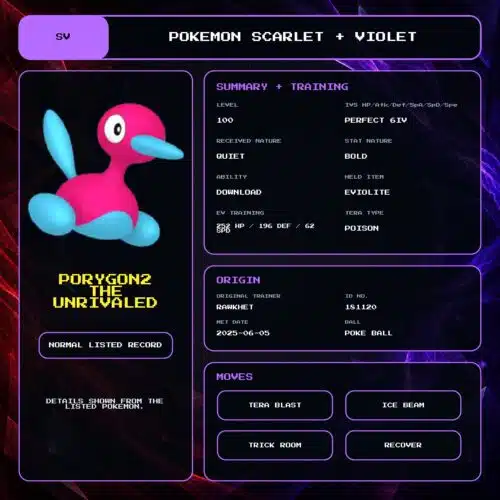 Porygon2 The Unrivaled details for Pokemon Scarlet and Violet.
