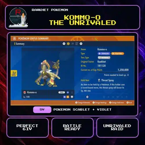 Kommo-o the Unrivaled for Pokemon Scarlet and Violet.