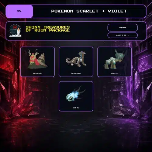 Shiny Treasures of Ruin Package, Shiny box view for Pokemon Scarlet and Violet.