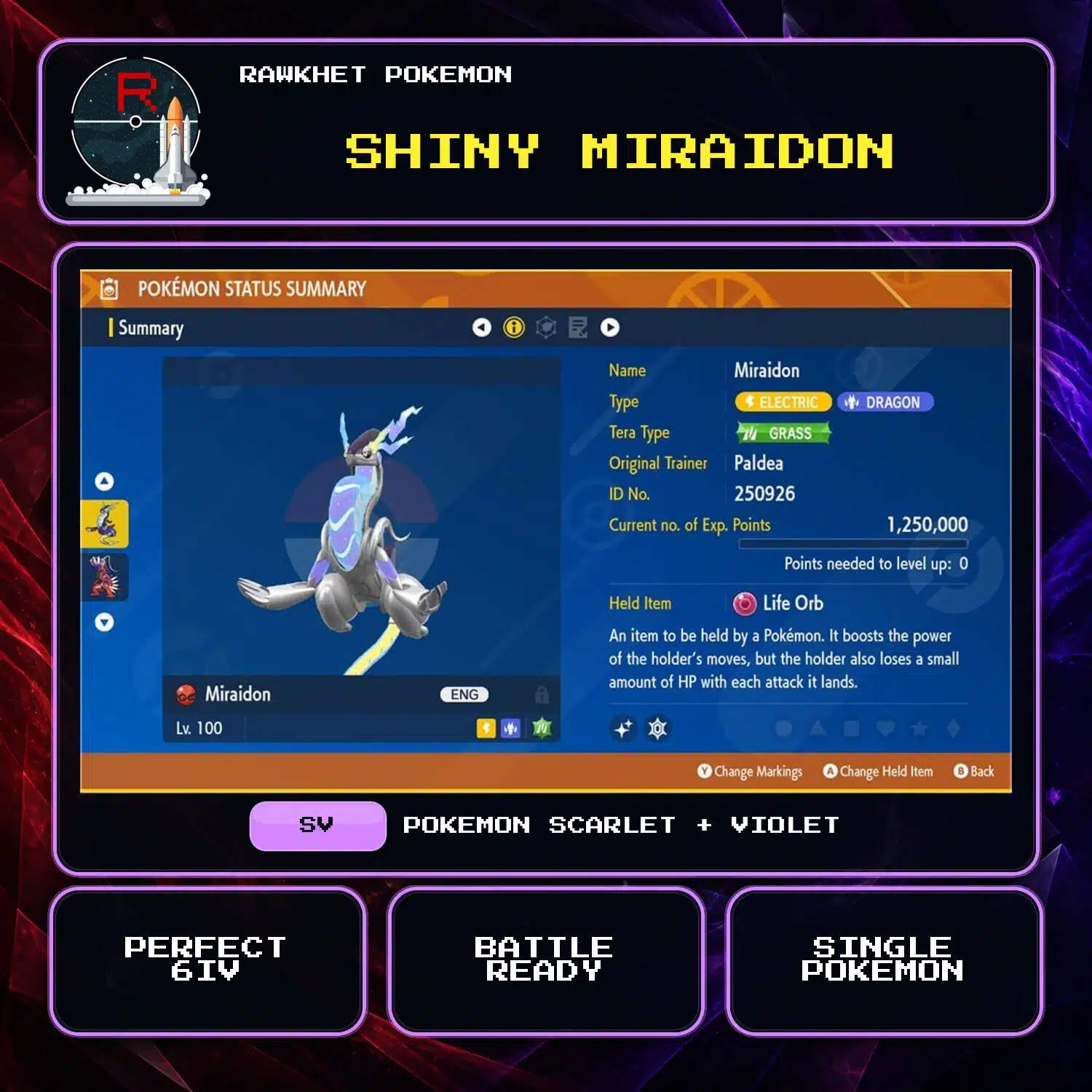 Shiny Miraidon for Pokemon Scarlet and Violet Shiny Miraidon for Pokemon Scarlet and Violet.