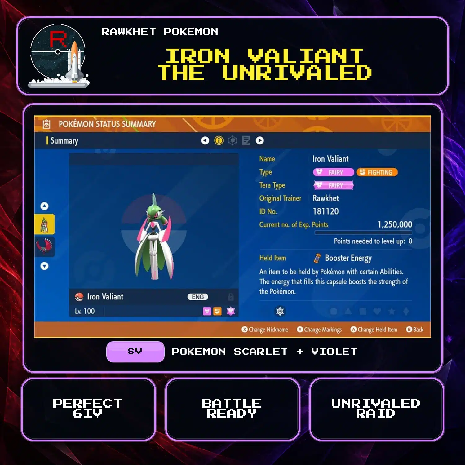 Iron Valiant the Unrivaled for Pokemon Scarlet and Violet Iron Valiant the Unrivaled for Pokemon Scarlet and Violet.
