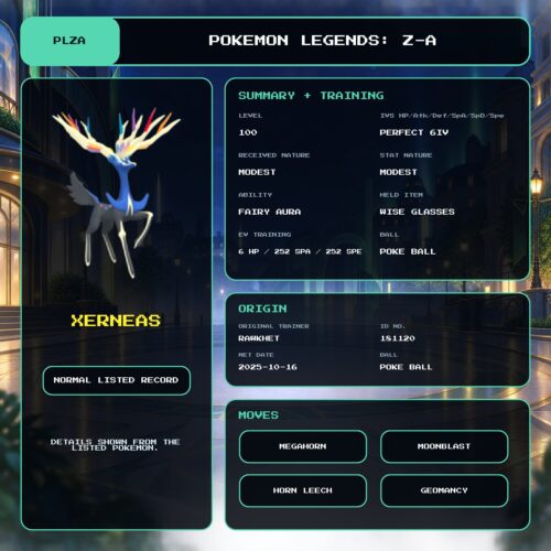 Xerneas details for Pokemon Legends: Z-A.