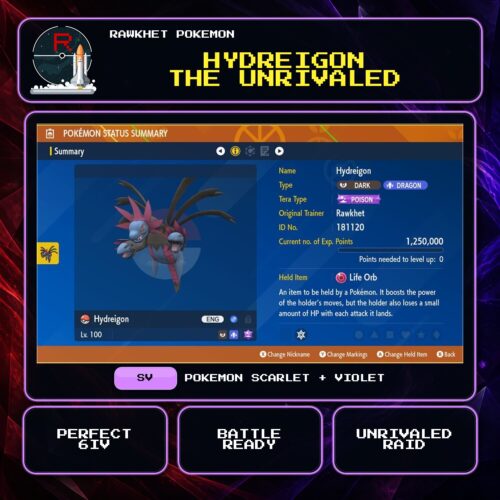 Hydreigon the Unrivaled for Pokemon Scarlet and Violet.