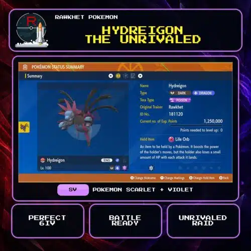 Hydreigon the Unrivaled for Pokemon Scarlet and Violet.