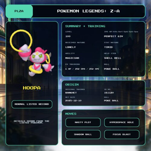 Hoopa details for Pokemon Legends: Z-A.