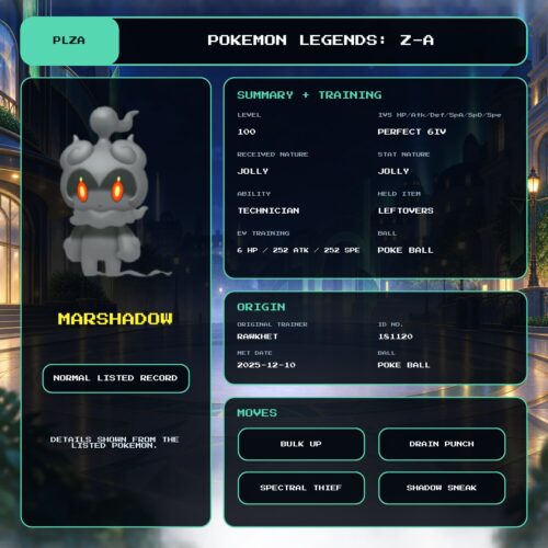 Marshadow details for Pokemon Legends: Z-A.