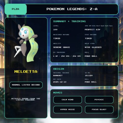 Meloetta details for Pokemon Legends: Z-A.