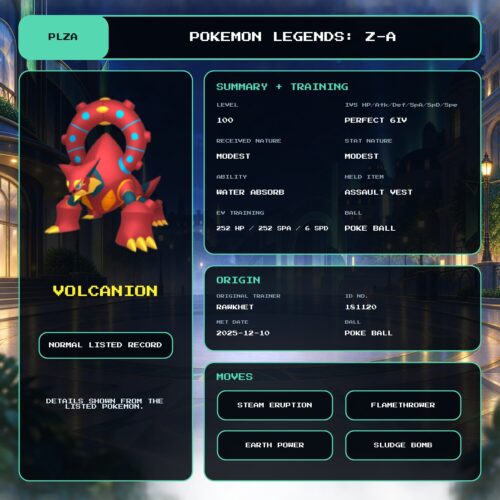 Volcanion details for Pokemon Legends: Z-A.