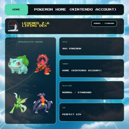 Legends: Z-A Living Dex, Normal, Standard overview for Pokemon HOME using a Nintendo Account.